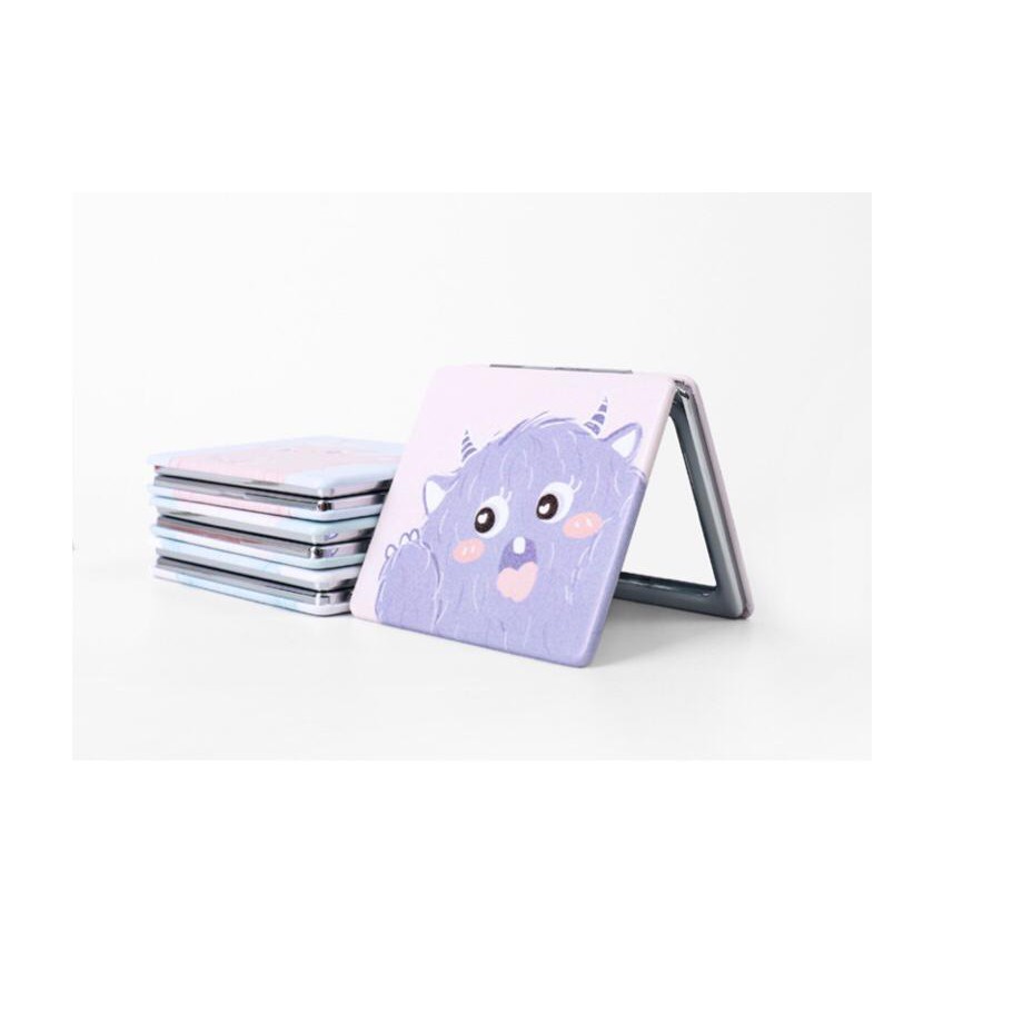 KACA SAKU PORTABLE CERMIN LIPAT UNIK LUCU PREMIUM BANYAK MODEL KACA MAKE UP PERBESAR 2X-PINK