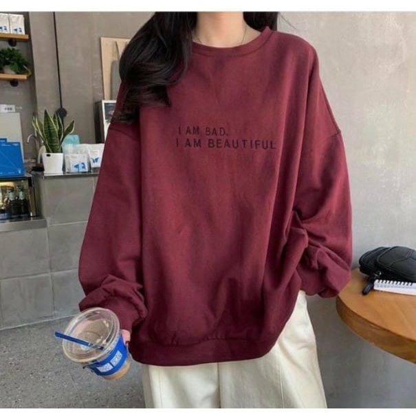 TERBARU SWEATER I AM BAD BEAUTIFUL OVERSIZE OBLONG WANITA