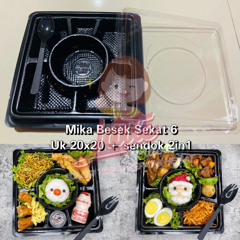 (BS6) Mika Besek Sekat 6 Hitam- Mika Bento Sekat 6 - Mika tumpeng mini