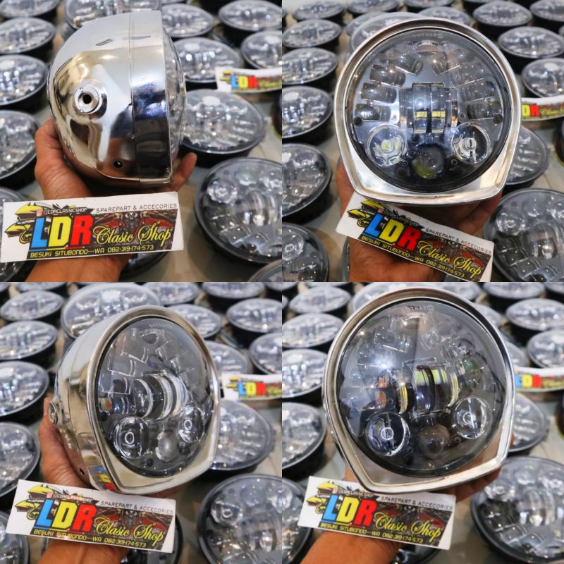 daymeker set batok vanvan crome / mentah dus hitam Original 5.7inh 16 sisi DOT sae