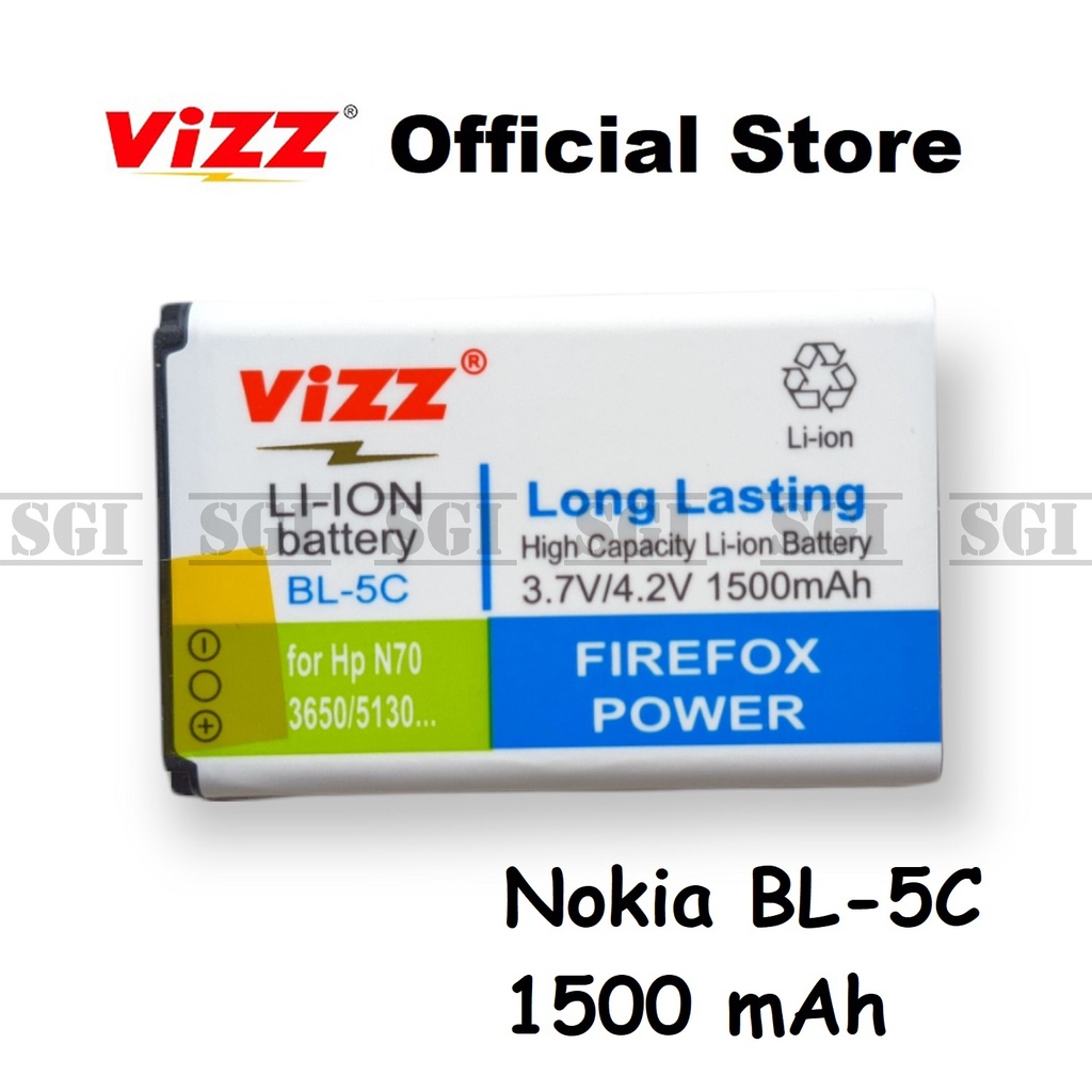 Baterai Vizz Double Power Original Nokia BL-5C BL5C 1100 1101 1110 1112 1200 1208 1209 1600 1650 180