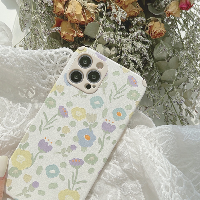 Casing Samsung A03 A03s A02 M02 A02s A22 A12 A72 A52 A32 A42 A71 A51 A50 A50s A30s A31 A30 A20 A022 MO22 M02S M12 Faux Leather Simple Flowers Tpu Phone Case Soft Protective Cover-2