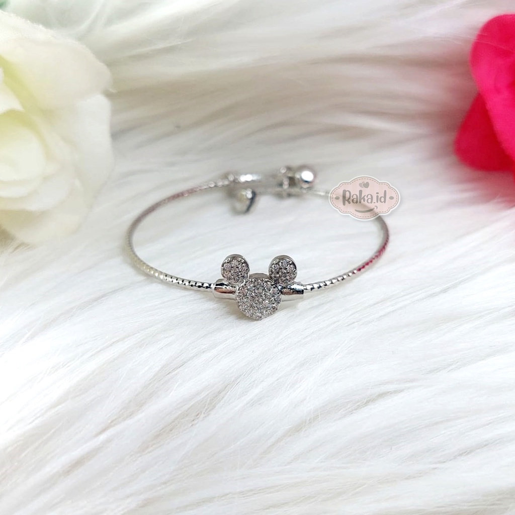 Raka Acc - Gelang Tangan Bangle Anak Mickey Mouse Kerincing Silver Perhiasan Anak Menawan Lapis Emas