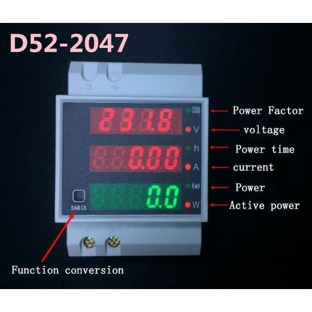 DIN Rail AC Multi Meter Volt Ampere Watt kWh Cos Phi 2 Color