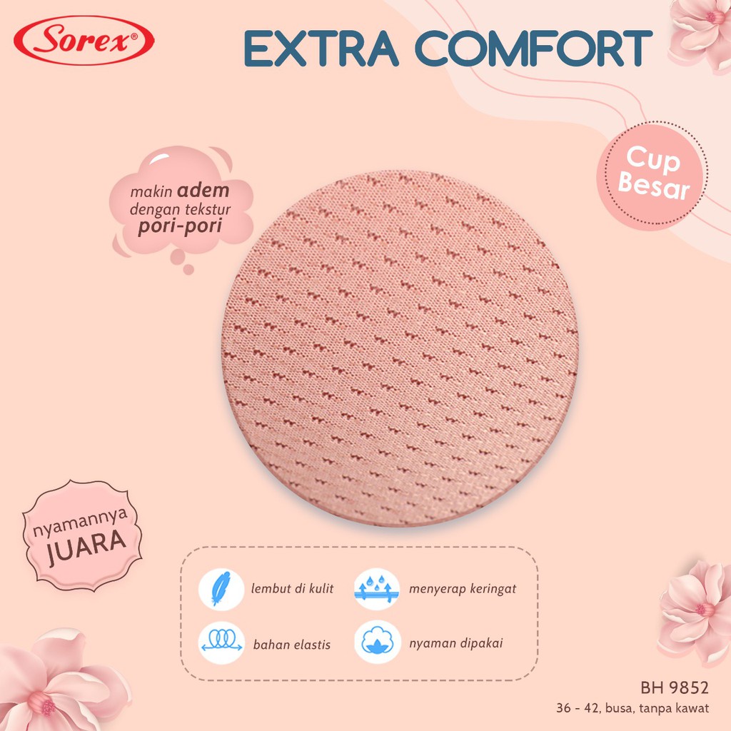 BH Sorex 9852 Cup Besar / Bra Wanita Busa Sedang Tanpa Kawat Extra Comfort PILIH WARNA | Bwr