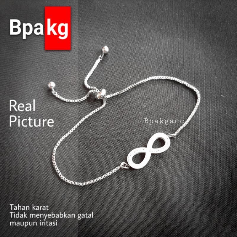 Gelang tangan Serut infinity permata Gelang tangan Titanium wanita anti karat besi putih asli silver