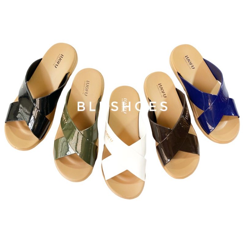 BLB shoes Terbaru sandal luofu wanita E7189 SM5W EMPUK SANDAL KARET SELOP WANITA SILANG NYAMAN