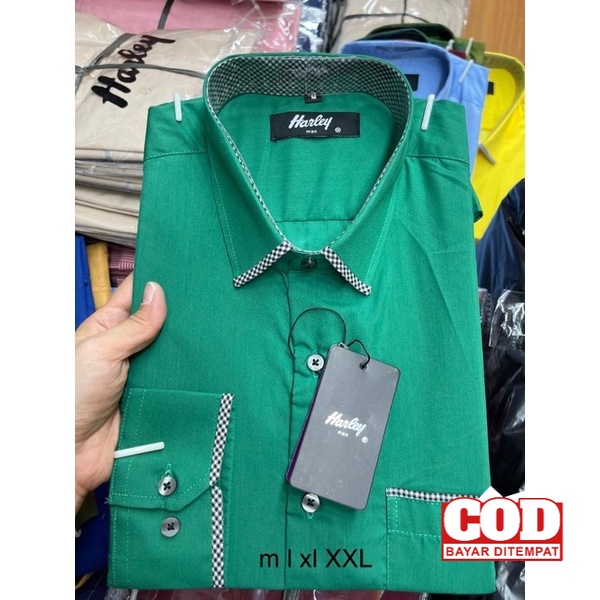 Bukn Alisan Ready Kemeja Harley warna hijau tua 2 warna tangan pendek panjang Flannel Murah Kemeja K