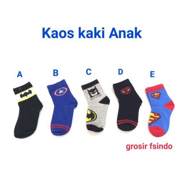 Kaos kaki anak laki hero spiderman batman