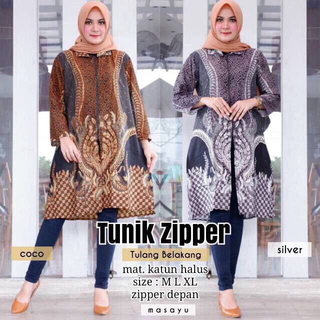 Tunik Zipper Tulang Belakang / Tunic Batik Cantik / Tunik Batik Modern Busui / Seragam Batik Kantor