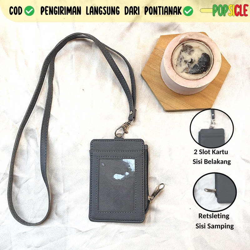 

ID Card Flashee Holder Resleting Name Tag Seleting Abu Abu ID Card Holder Zipper Kulit Termurah PU Leather Lanyard NameTag