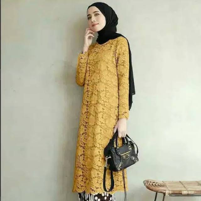 Tunik kebaya brukat corneli fitri mustard