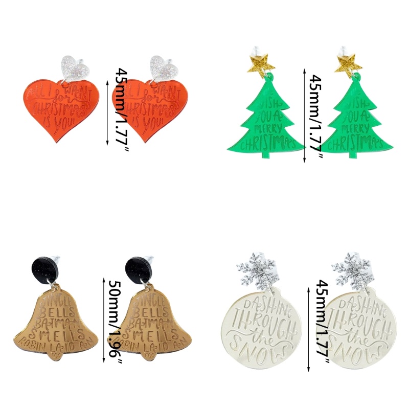 Anting Stud Desain Pohon Natal Hati Lonceng Bahan Akrilik Bening Gaya Vintage Untuk Wanita