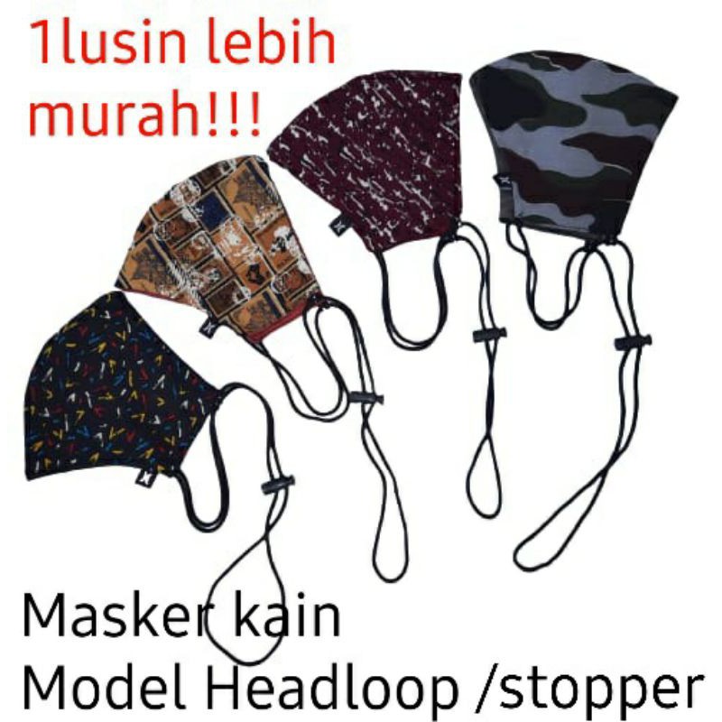 12PIS,Masker kain model HeadloopMOTIF,masker dewasa,pria/wanita,