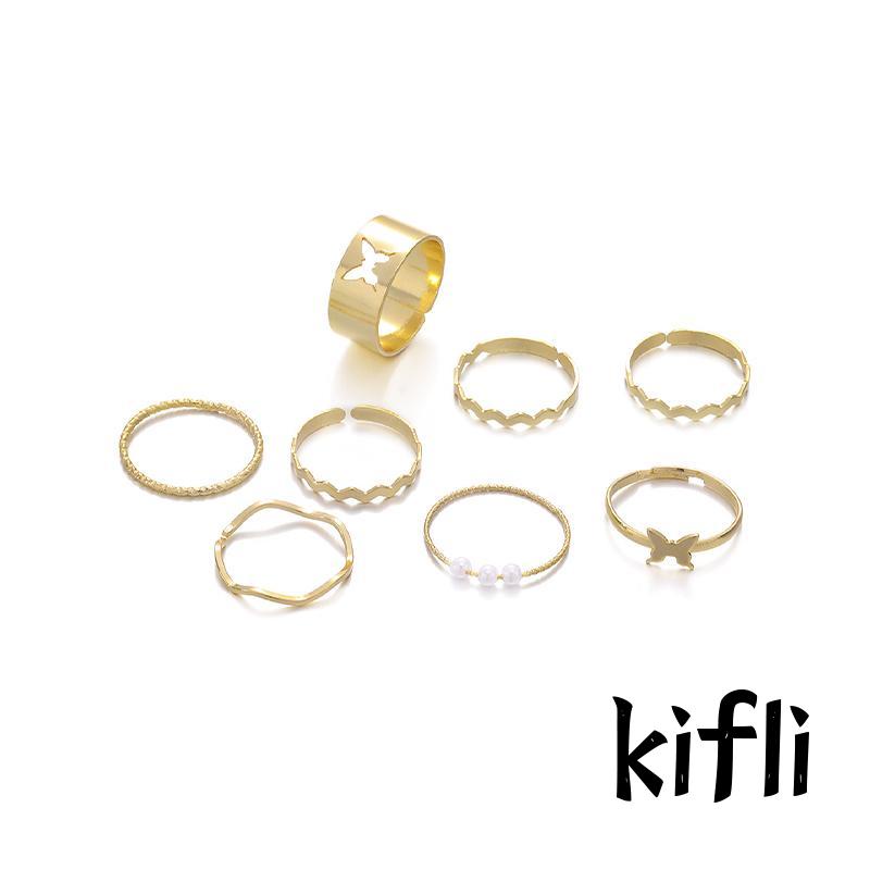 8pcs Cincin,Model Terbuka Adjustable,Desain Kupu-Kupu Gelombang