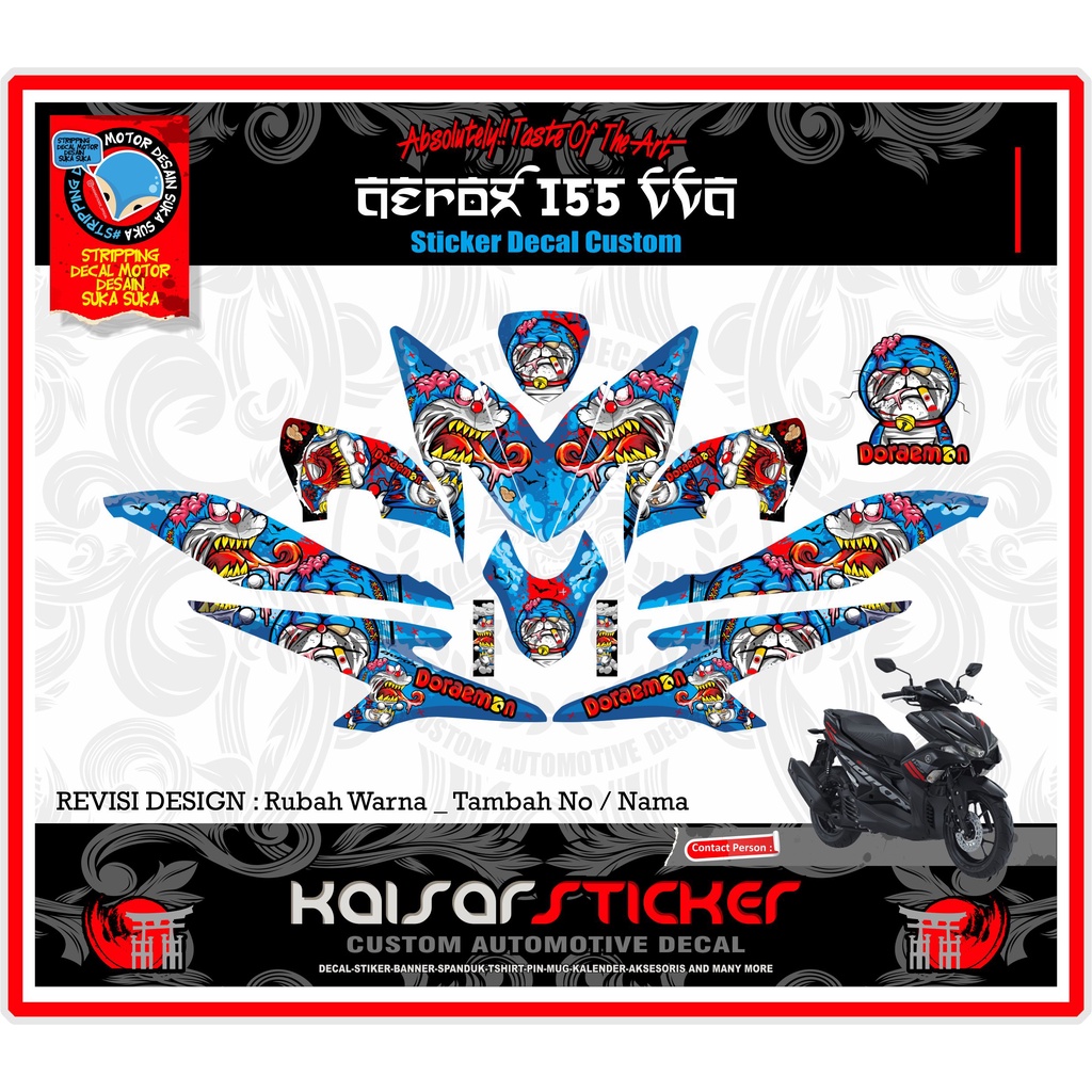 Sticker Decal Variasi  FullBody Aerox 155  Doraemon Zombie
