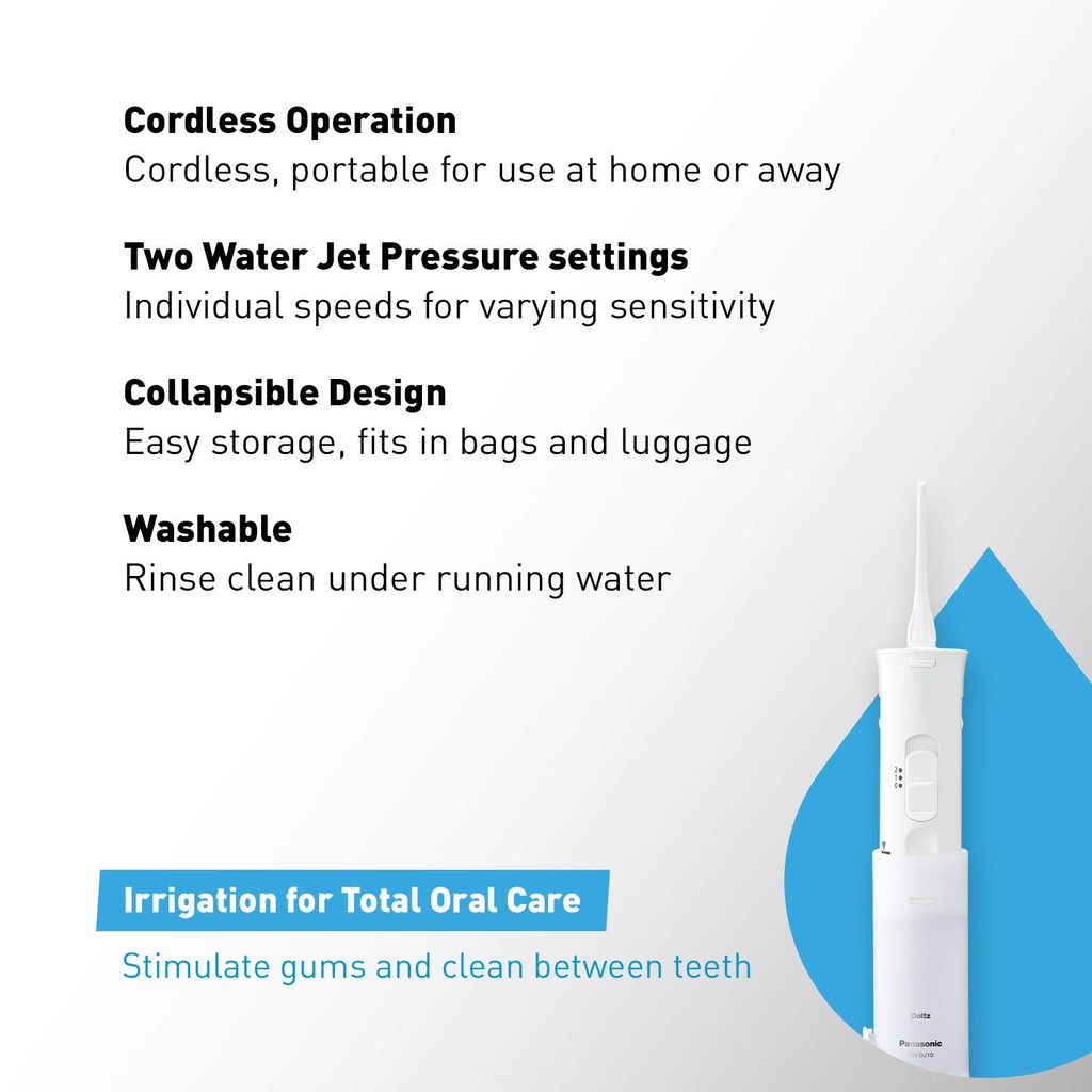 Panasonic DJ10-W Cordless Portable Irrigator Dental Water Flosser Pembersih Gigi Pembersih Sela Gigi