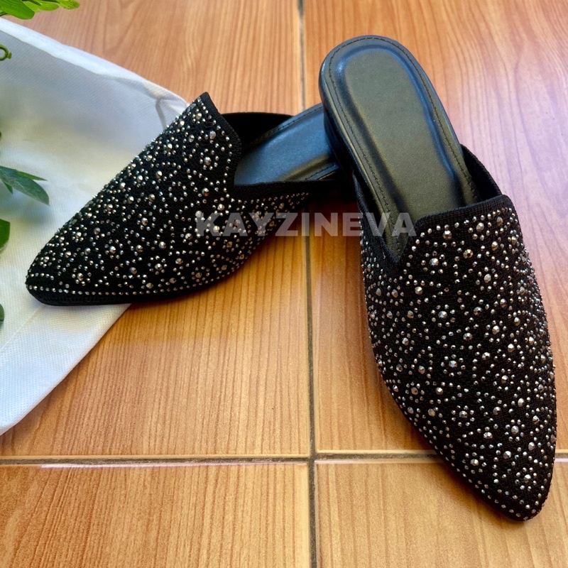 KAYZINEVA Sepatu Sandal Wanita Mules Motif Payet Rajut Premium