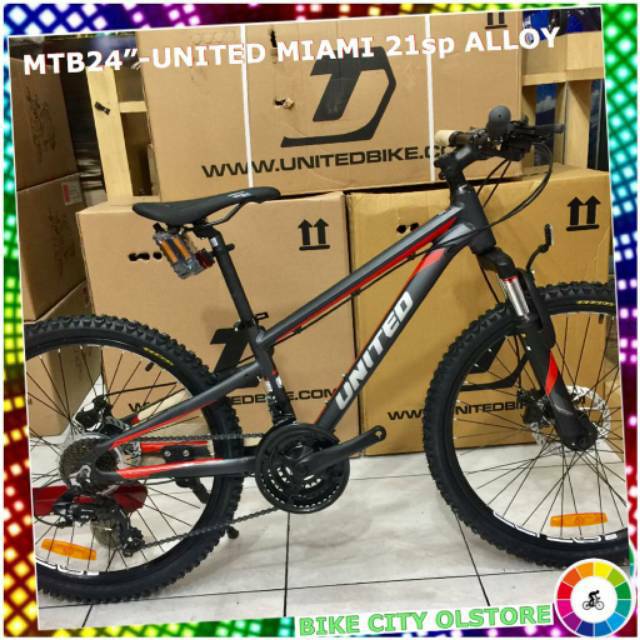  Sepeda  gunung  mtb  24 UNITED  MIAMI24 ALloy 21sp Baru2021 