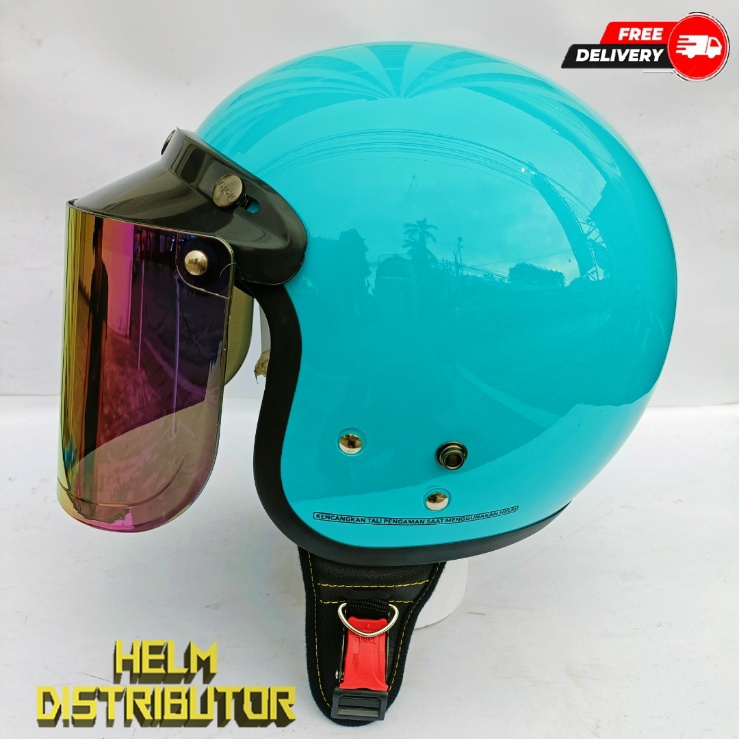 HELM BOGO RETRO KUALITAS PREMIUM KACA DATAR FULL LEHER SNI DEWASA PRIA WANITA (COD)