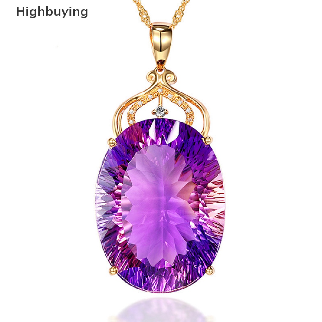 Hbid Kalung Rantai Liontin Batu Amethyst Warna Silver / Gold Untuk Wanita