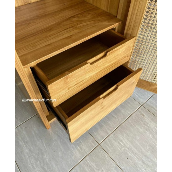 LEMARI ALMARI PAKAIAN ROTAN PINTU 1 RETRO MINIMALIS VINTAGE KABINET BAHAN KAYU JATI GRADE A FINISHING NATURAL BLEACHING BERKUALITAS EXPORT FURNITURE MEBEL JEPARA-4