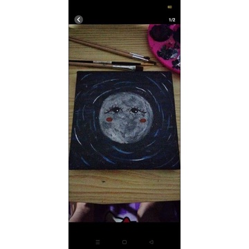 Lukisan bulan kecil 15 × 15 canvas kanvas hand made