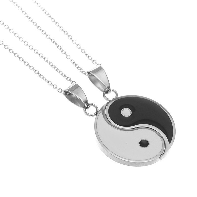 2 Pieces Stainless Steel Yin Yang Pendant Puzzle Piece Necklace Birthday Jewlery Gifts For Couple Or Best Friends