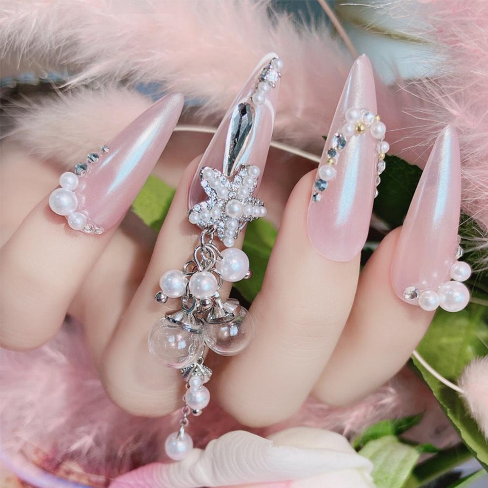 Agustina Kuku Berlian Imitasi 3D Shiny Manicure Tools Mutiara Logam Kristal Busur Nail Art Dekorasi