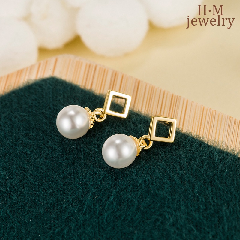 2022 Anting Tusuk Bentuk Kotak Geometri Aksen Mutiara Imitasi Gaya Vintage Untuk Wanita