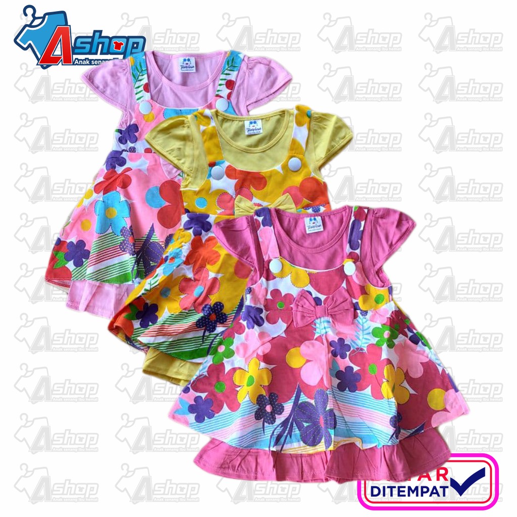 Dress Anak Perempuan Motif Bunga Pita All Size 2-3 Tahun