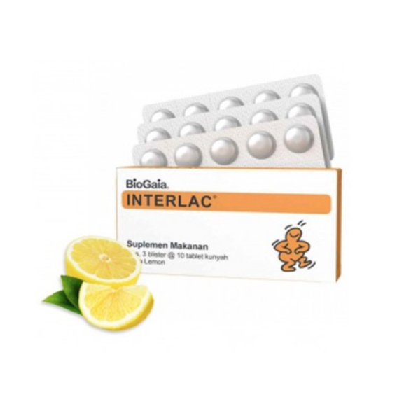 Interlac 30tablet Suplemen Makanan Vitamin Anak Kunyah Rasa Strawberry Jeruk Vitamin C Interlak