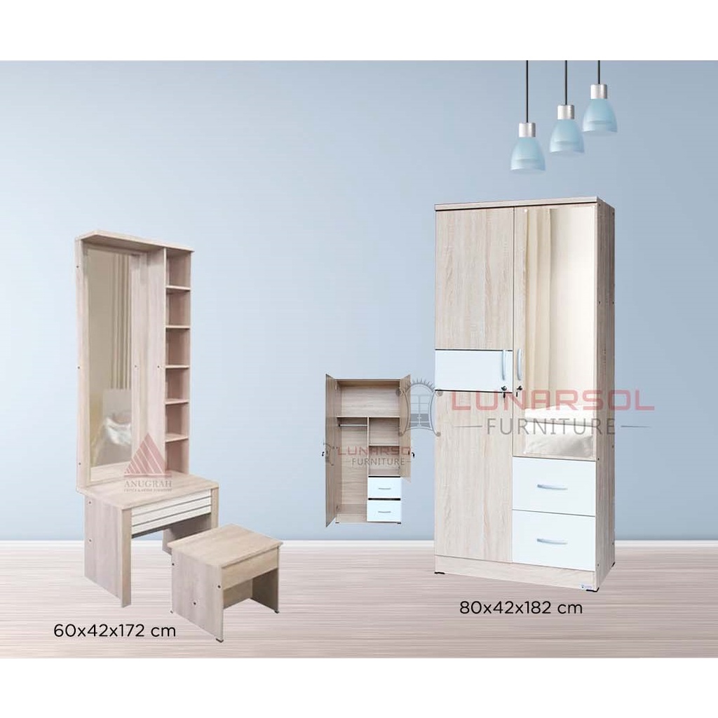 Kamar set Lemari 2 pintu Lunar Meja Rias Full set Paket Set kamar kamar tidur lemari pakaian lemari 