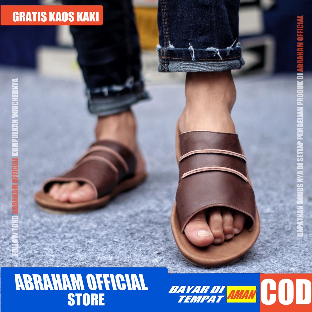 ABRHM TAIM Sandal Kulit Pri Sendal slop Casual Original