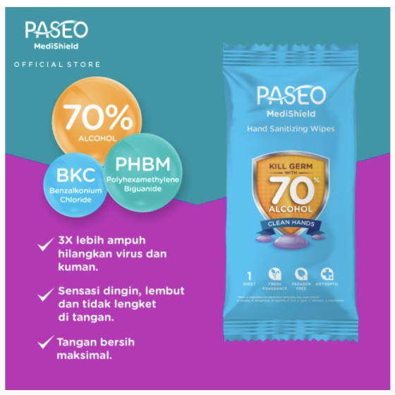 Paseo Medishield Hand Sanitizing Wipes 10's