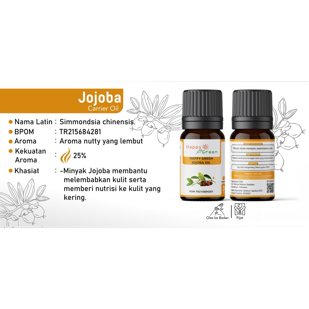 BPOM Happy Green Jojoba Oil Cosmetic Grade - 100% Murni Minyak Jojoba Garansi Uang Kembali