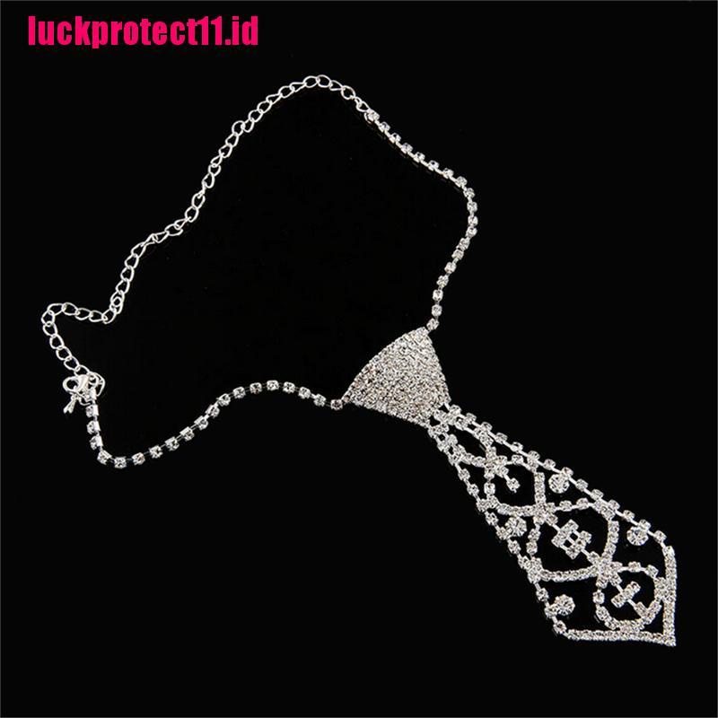 (LUCK) Kalung Choker Wanita Desain Dasi Hias Berlian Imitasi Gaya Sexy Bling Untuk Prom / Pernikahan