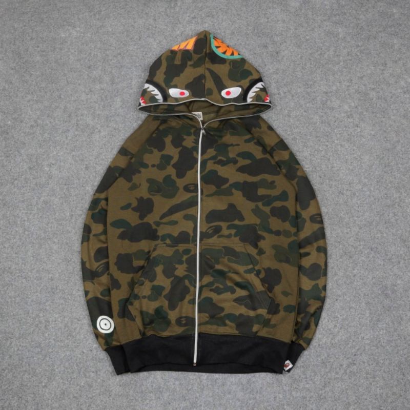 SWEATER HOODIE ZIPPER BAPE CAMO ARMY/NAVY / GREY FULL PRINT FULLTAG &amp; LEBEL PREMIUM