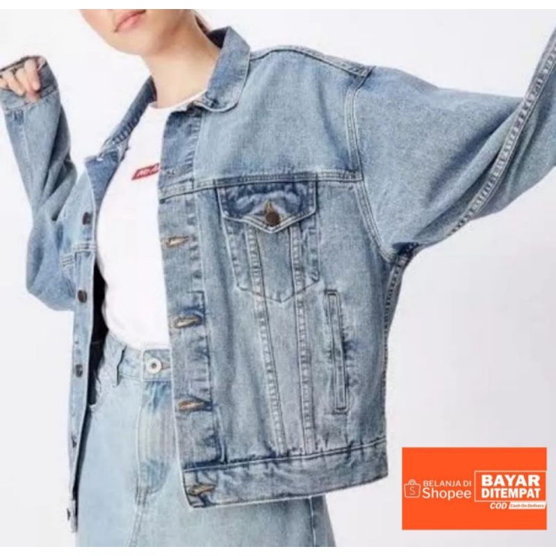 Jaket Jeans Wanita Viral Terbaru Biru Blitz Snow M-XXXL.Jacket Denim Perempuan Jumbo Bandung Project