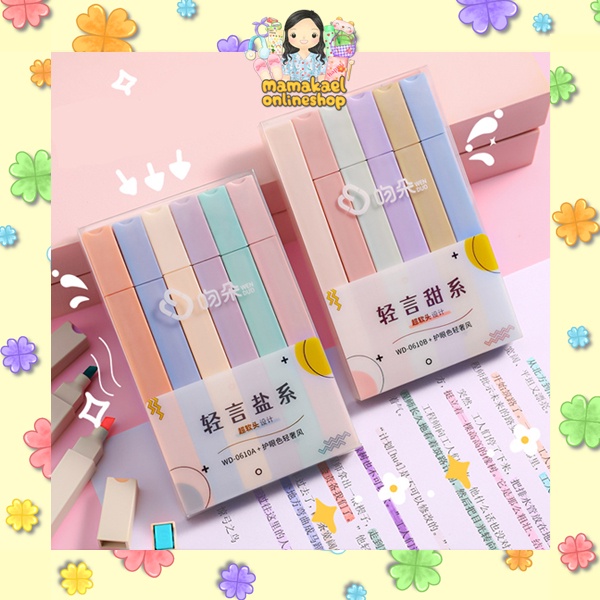 

1 set 6 pcs (6 warna) highlighter block balok kawai aesthetic warna pastel lucu MK1338
