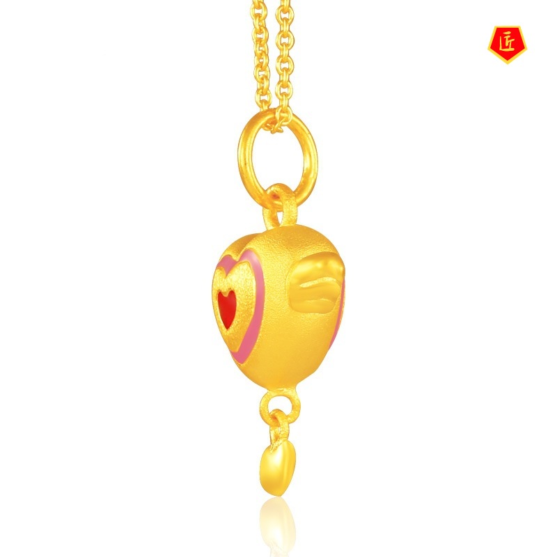 [Ready Stock]3D Golden Angel Wings Heart-Shaped Pendant Lucky Beads Pendant