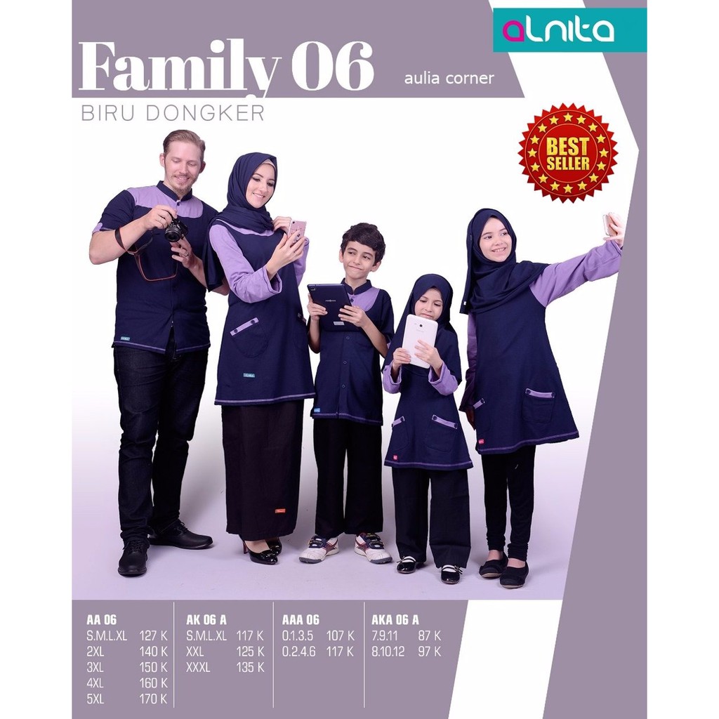 EKSLUSIF MURAH Baju Kapel Alnita Couple Family 06 Dongker Sarimbit Keluarga Lebaran