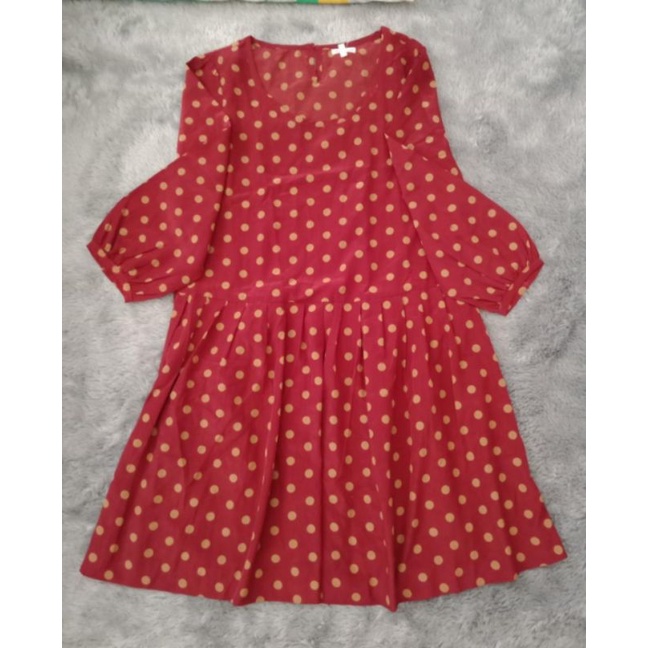 tunik polkadot merah bata preloved