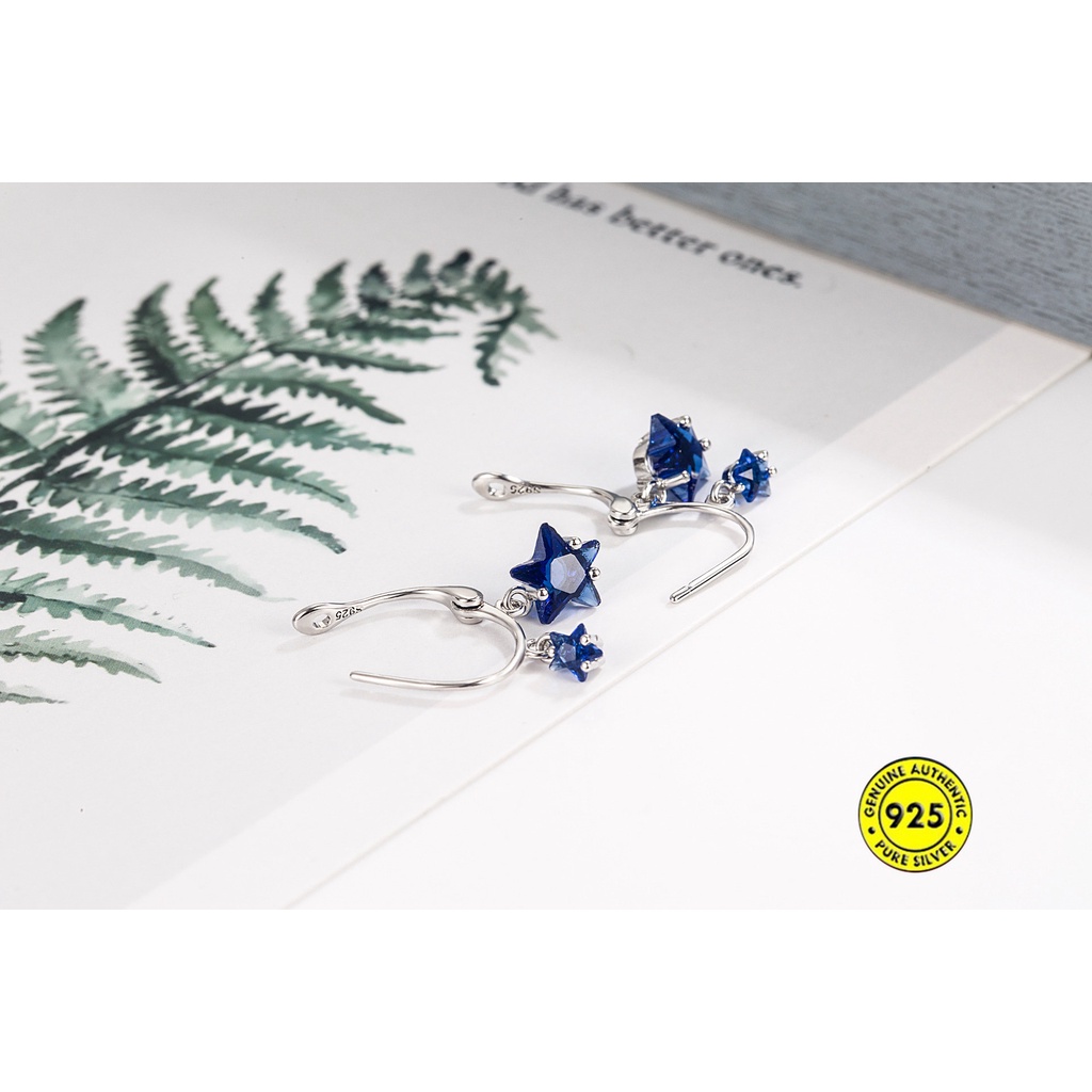 Anting Bentuk Pentagram Warna Biru Gaya Retro U1028