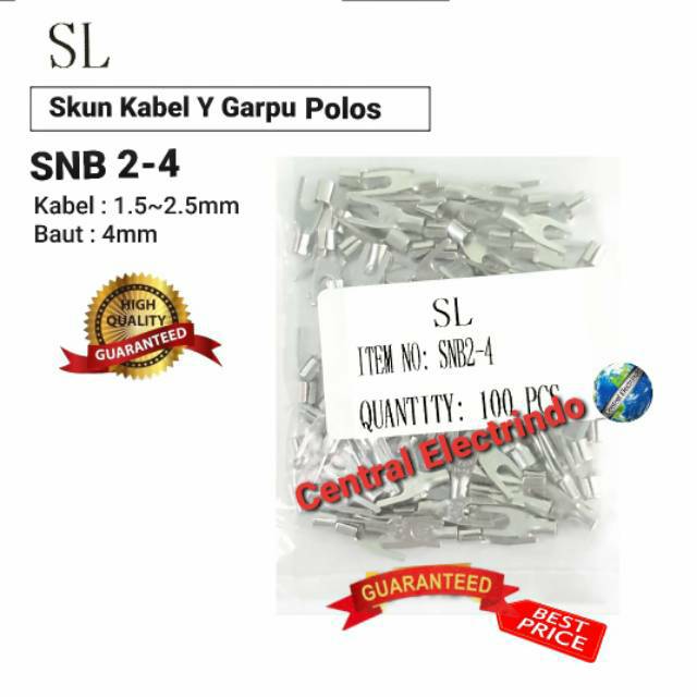 Skun kabel Y Garpu Polos SNB 2-4 Kabel 1.5~2.5m Baut 4mm SL.