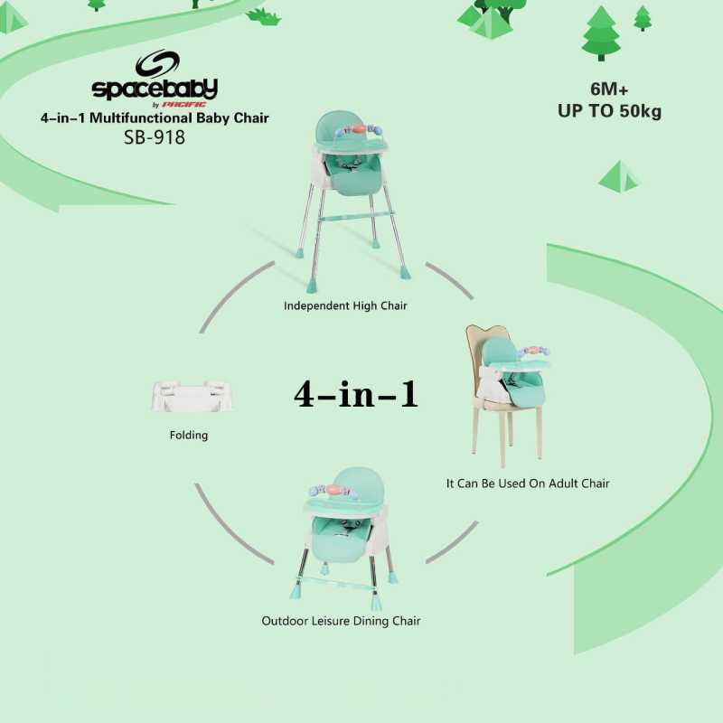 Instan Baby High Chair Spacebaby SB918 Multiswitch 4 in 1 Kursi Makan Anak Bayi Balita By Pacific-1