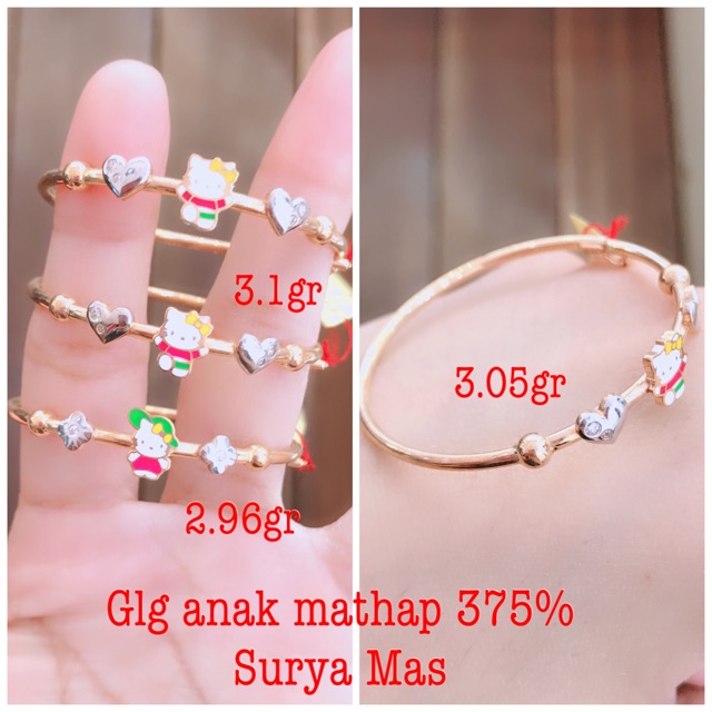 Gelang bulat anak emas 375%