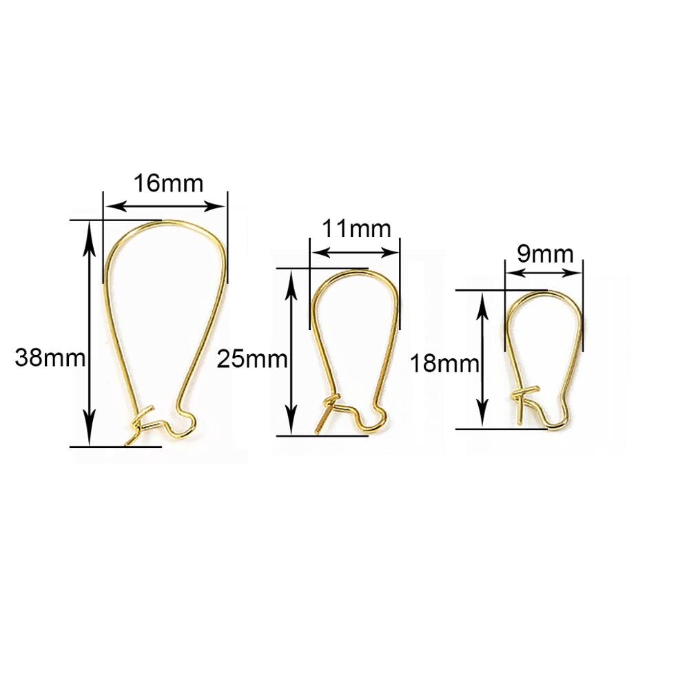 100pcs / Lot Kait Kawat Anting Bahan Rhodium / Gold Plated Ukuran 9x18mm / 11x25mm / 16x38mm Untuk Membuat Perhiasan