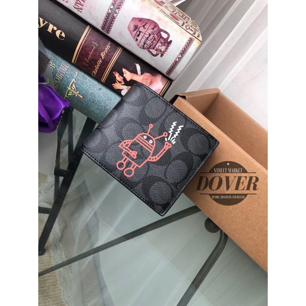 Coach Men's Wallet Bifold 3 in 1 With Robot Print Black - ORIGINAL 100%