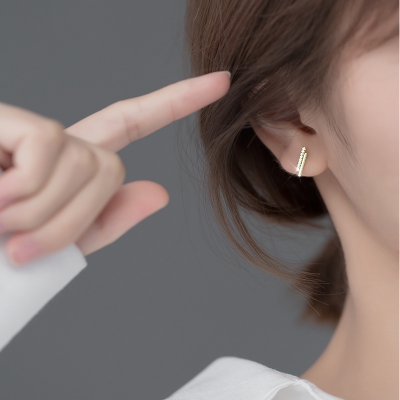 Anting Giwang Elegan Warna Silver / Gold Dengan Kristal + Zircon Untuk Wanita